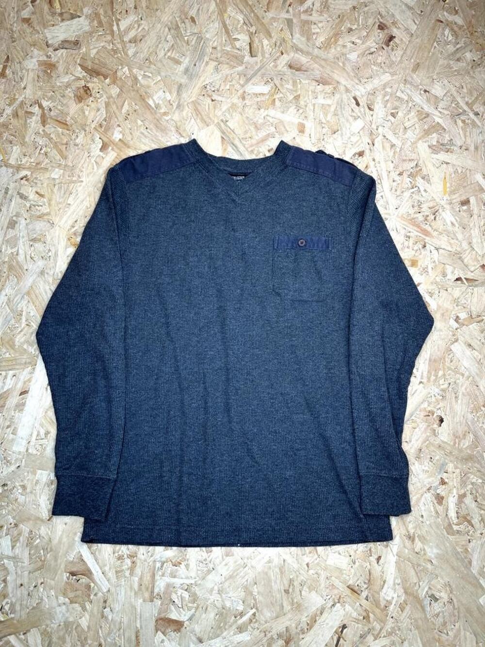 SP Collection Thermal Shirt Mens Medium Gray Long Sleeve Waffle Knit Pocket Tee